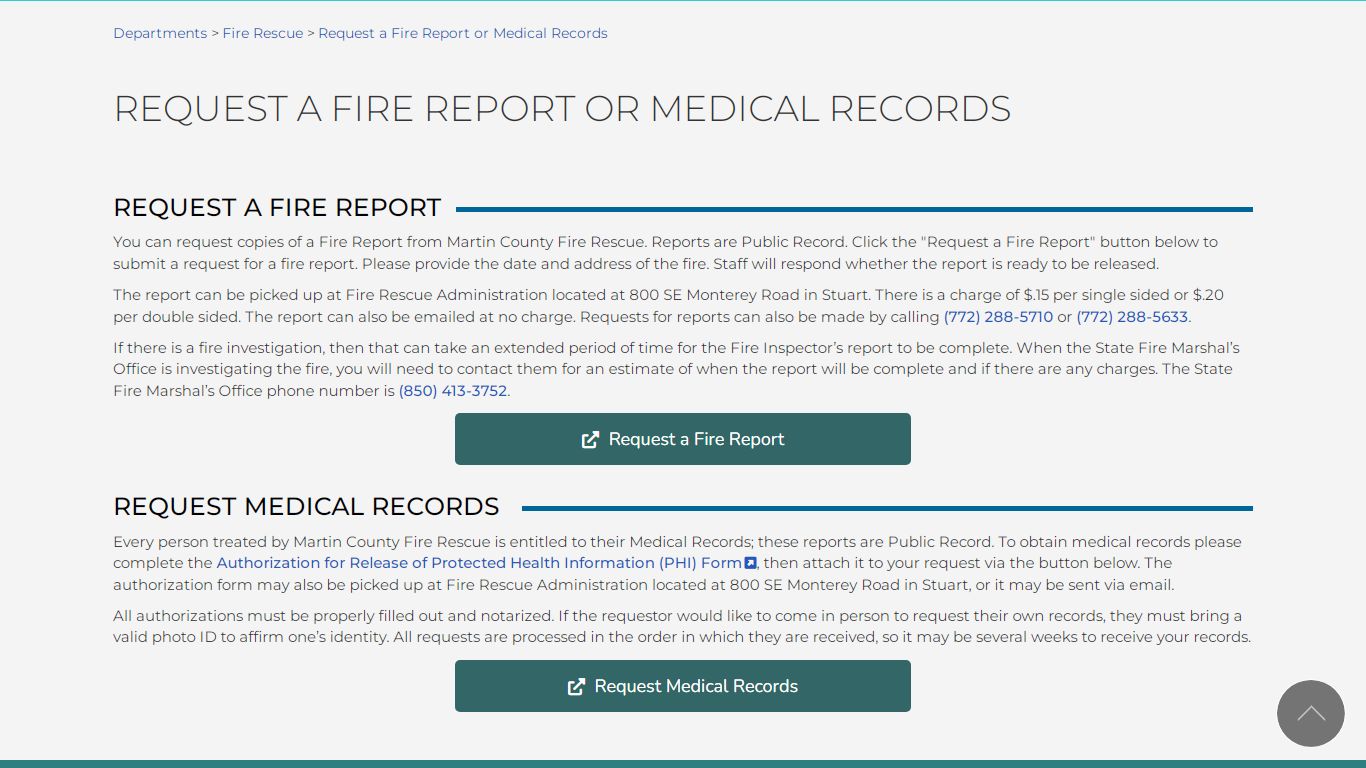 Request a Fire Report or Medical Records | Martin County ...